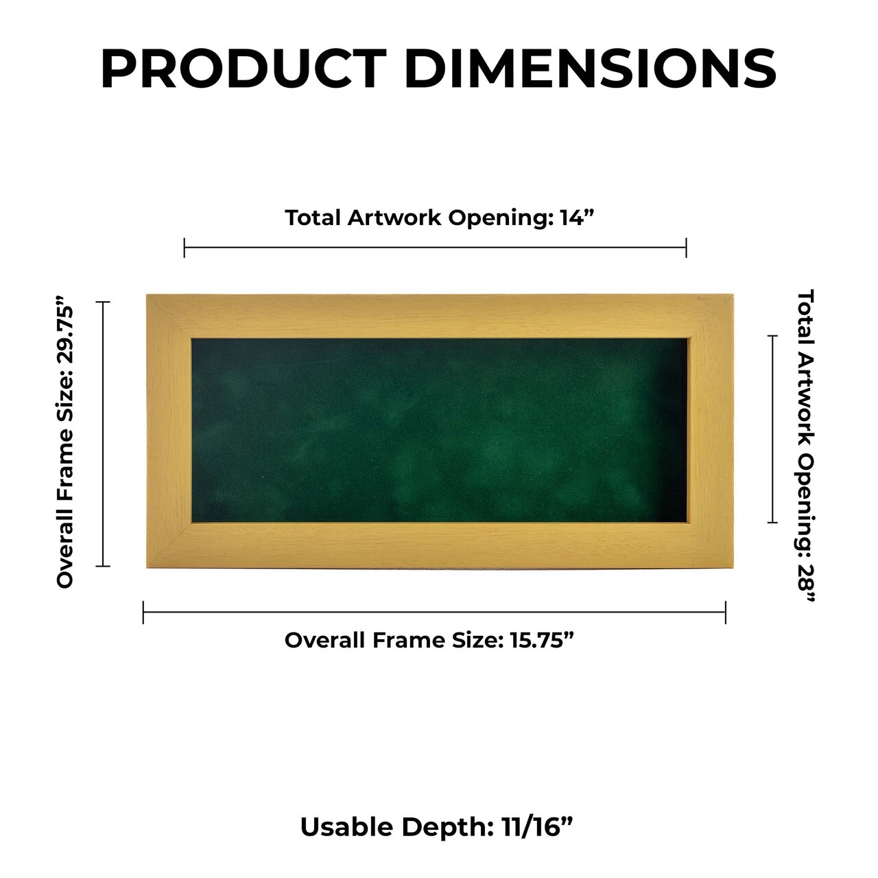 Classic Natural Wood Shadow Box Frame with Acrylic Front - Forest Green Suede Backing, 30 Sizes